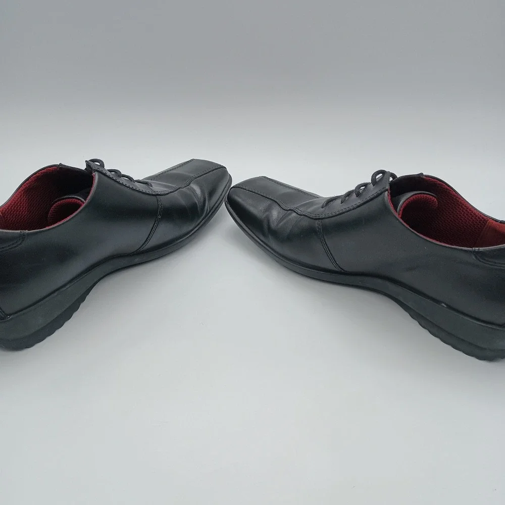 ECCO Black Leather Square Toe Lace‎ Up Oxford Shoes Red Lining Womens 37